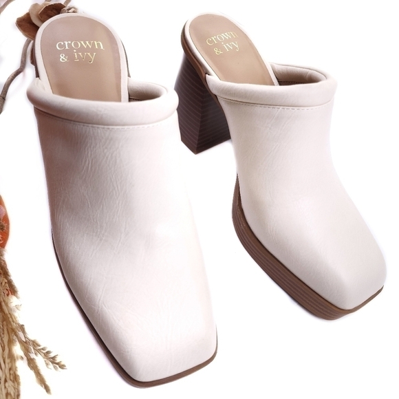 Crown Ivy Cream Chunk Heel Mini Platform Mule Clogs Sz 9m - Picture 5 of 9